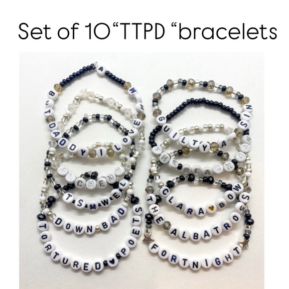TAYLOR SWIFT TTPD FRIENDSHIP BRACELETS- Pack of 10 bracelets 🖤✨ - Picture 1 of 6